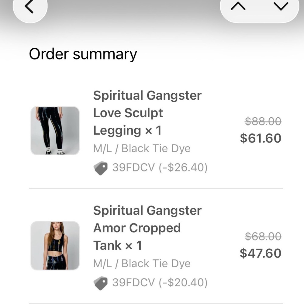 Spiritual Gangster Amor Cropped Tank & Love Sculpt Legging Set; Black Tie Dye